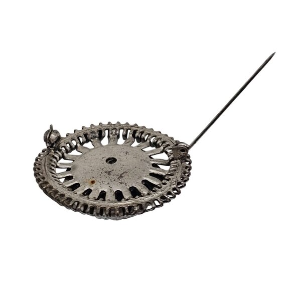 VTG Brooch Silver Tone Turquoise Stone Native Art Point Boho Chic Statement Pin - Picture 8 of 11